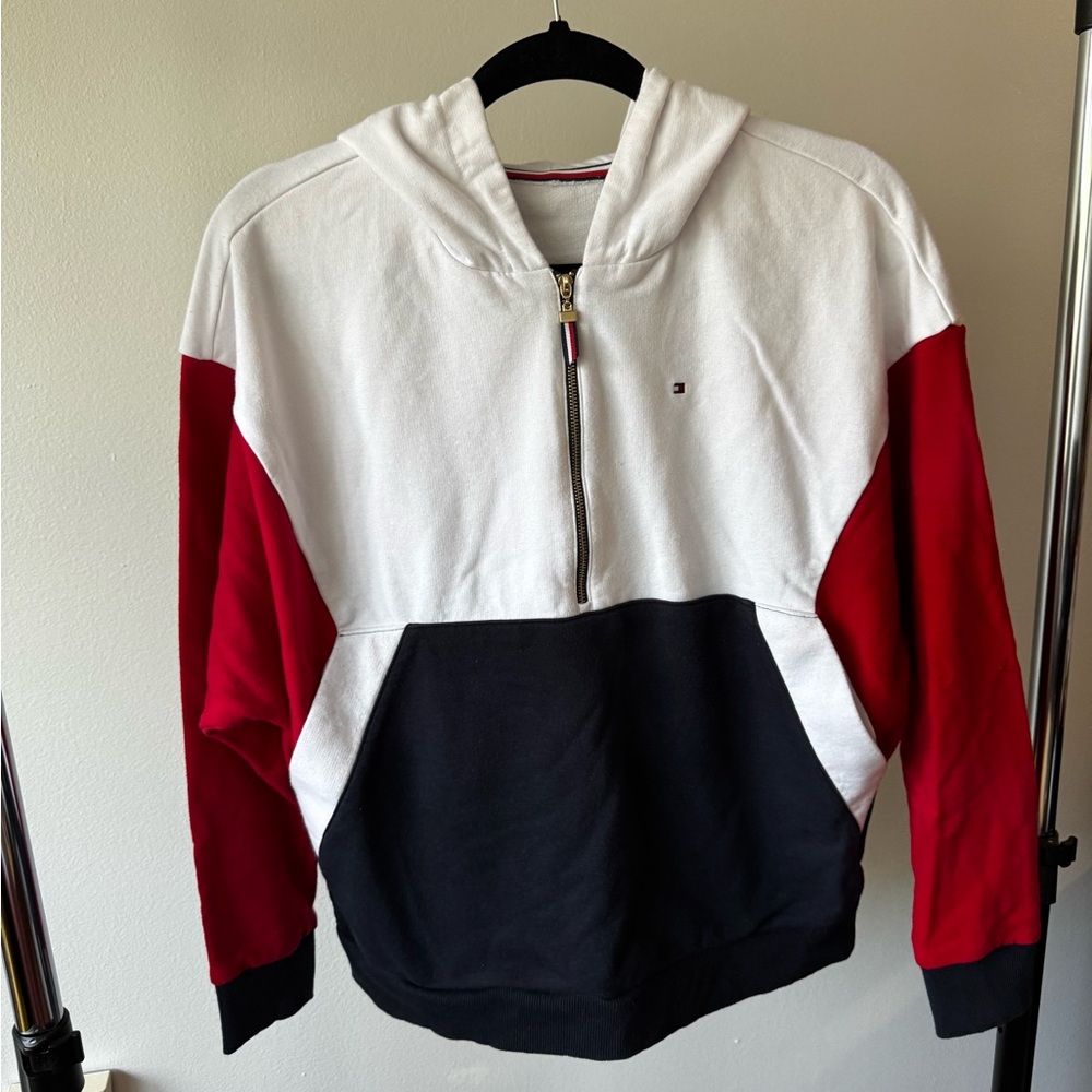 (Small/Medium) Tommy hilfiger quarter zip hoodie tri color